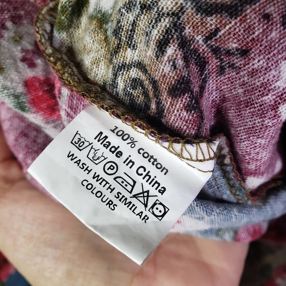 Boho Floral Print Cotton Blouse 12 Maroon Olive Blue - Picture 8 of 9